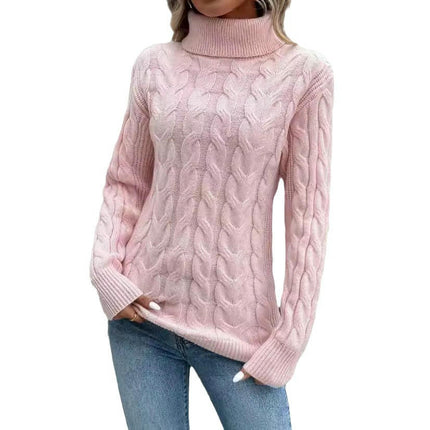 Women's Turtleneck Cable Knit Sweater Casual Fall Winter Long Sleeve Pullover Tops