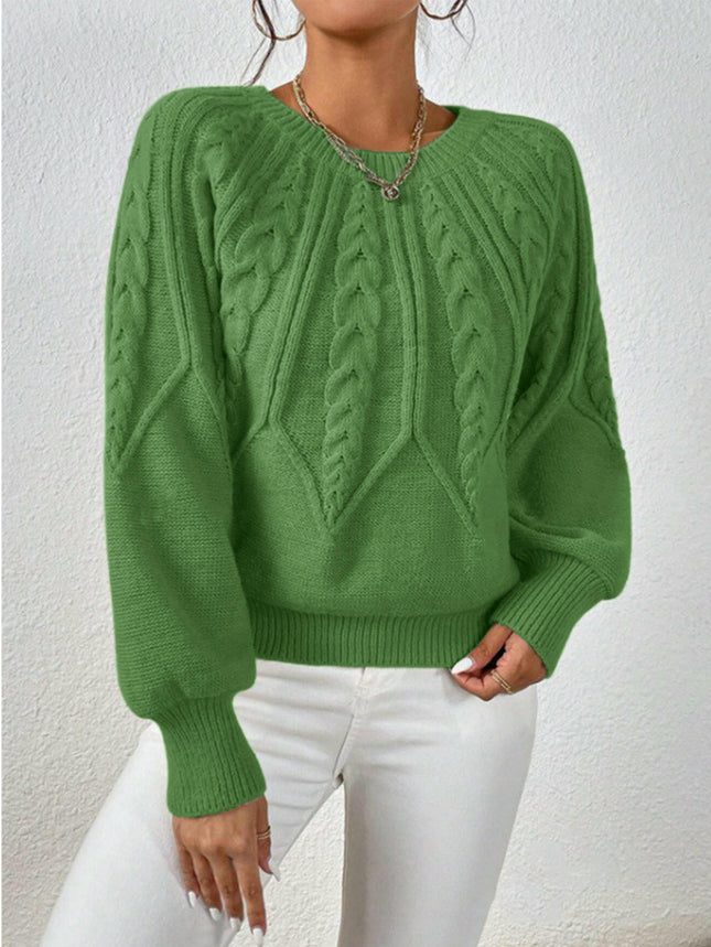Sweaters for Women Crewneck Lantern Long Sleeve Casual Cable Knit Pullover Tops