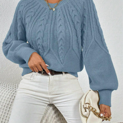 Sweaters for Women Crewneck Lantern Long Sleeve Casual Cable Knit Pullover Tops