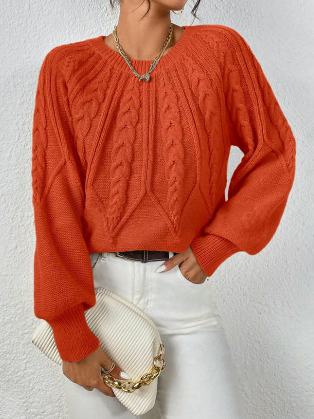 Sweaters for Women Crewneck Lantern Long Sleeve Casual Cable Knit Pullover Tops