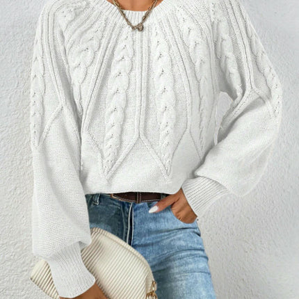 Sweaters for Women Crewneck Lantern Long Sleeve Casual Cable Knit Pullover Tops