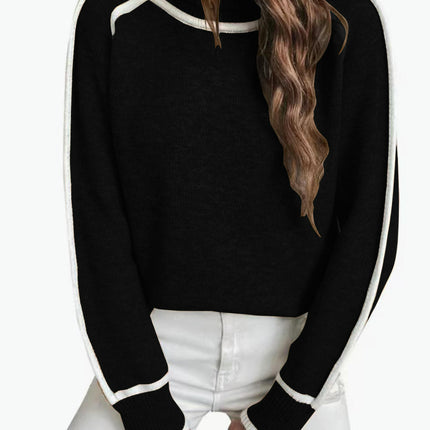 Womens Casual Long Sleeve Turtleneck Pullover Sweater Knit Color Block Tops