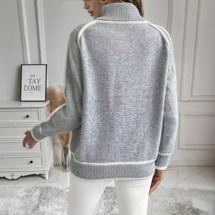 Womens Casual Long Sleeve Turtleneck Pullover Sweater Knit Color Block Tops