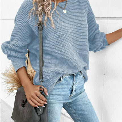Women's Fall Batwing Long Sleeve Crew Neck Knit Pullover Sweater Tops