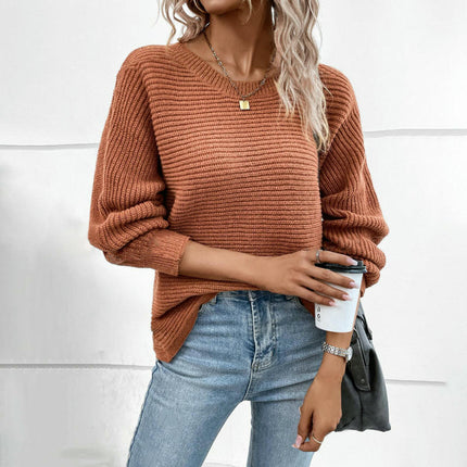 Women's Fall Batwing Long Sleeve Crew Neck Knit Pullover Sweater Tops