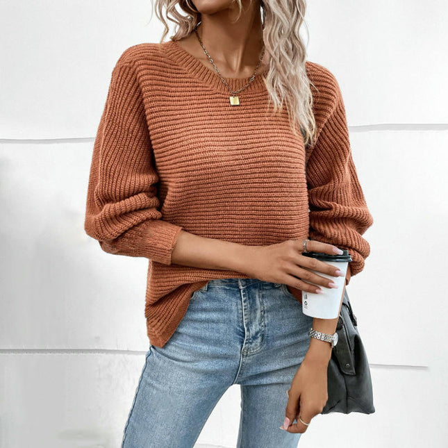 Women's Fall Batwing Long Sleeve Crew Neck Knit Pullover Sweater Tops