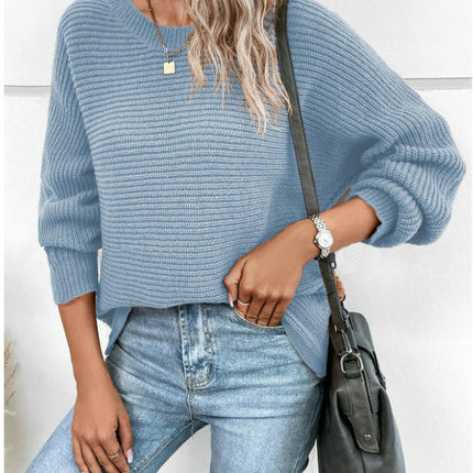 Women's Fall Batwing Long Sleeve Crew Neck Knit Pullover Sweater Tops