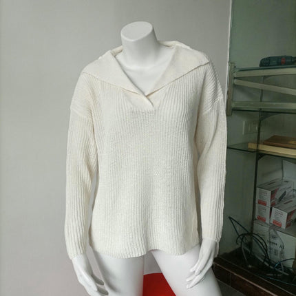Women's Casual Long Sleeve V Neck Collared Pullover Sweater Knitted Top