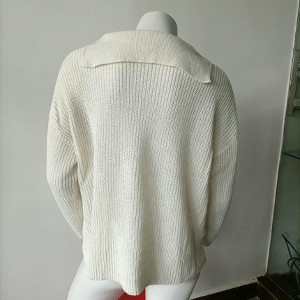 Women's Casual Long Sleeve V Neck Collared Pullover Sweater Knitted Top