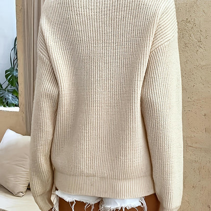 Women's Fall Long Sleeve Button Crew Neck Knit Casual Pullover Sweater Tops