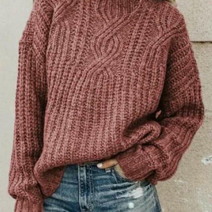 Women's Mock Neck Chunky Sweater Knit Pullover Long Sleeve Tops