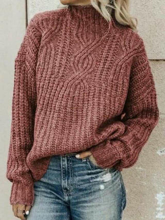 Women's Mock Neck Chunky Sweater Knit Pullover Long Sleeve Tops