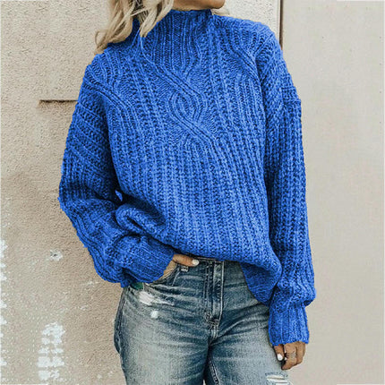 Women's Mock Neck Chunky Sweater Knit Pullover Long Sleeve Tops