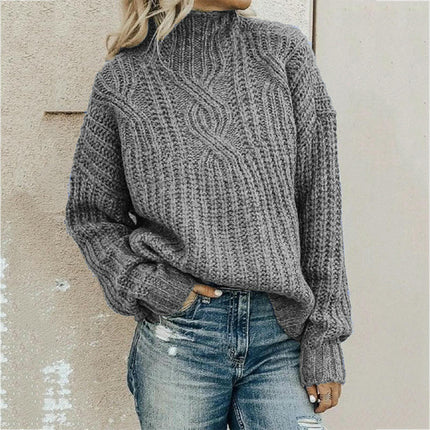 Women's Mock Neck Chunky Sweater Knit Pullover Long Sleeve Tops