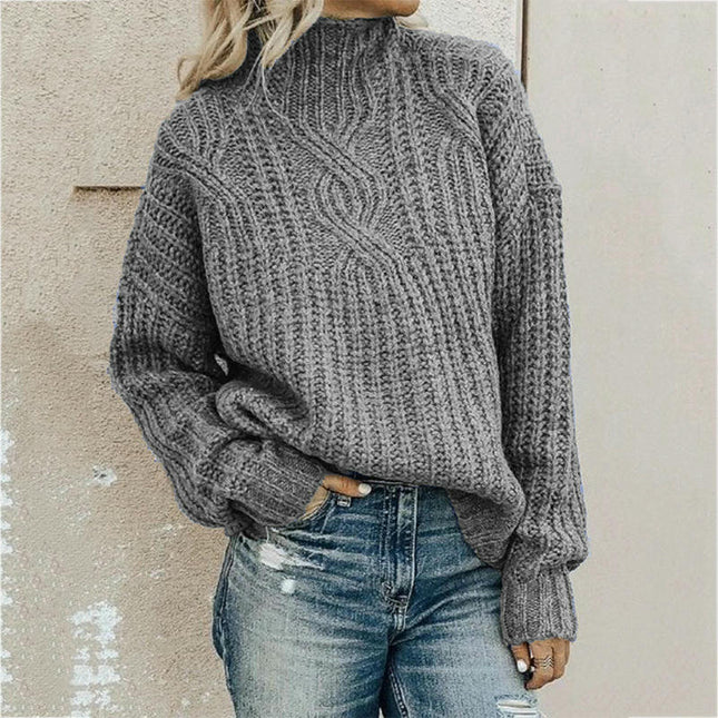 Women's Mock Neck Chunky Sweater Knit Pullover Long Sleeve Tops