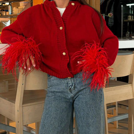 Women Knitted Sweaters Crew Neck Long Sleeve Button Down Open Front Cardigan