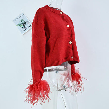 Women Knitted Sweaters Crew Neck Long Sleeve Button Down Open Front Cardigan