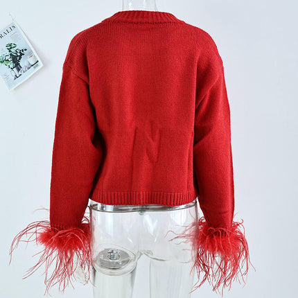 Women Knitted Sweaters Crew Neck Long Sleeve Button Down Open Front Cardigan