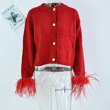 Women Knitted Sweaters Crew Neck Long Sleeve Button Down Open Front Cardigan