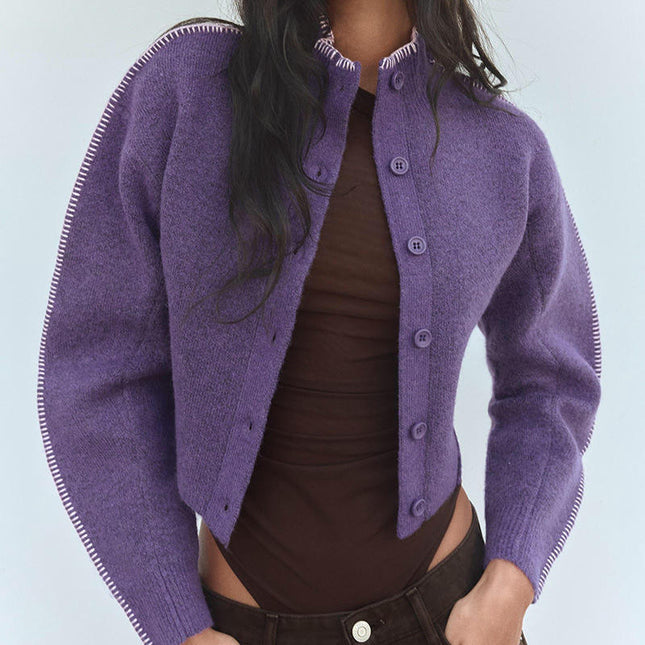 Women's Long Sleeve Knit Cardigan Mock Neck Button Down Sweaters