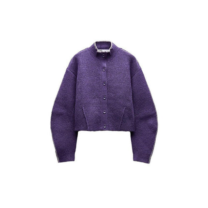 Women's Long Sleeve Knit Cardigan Mock Neck Button Down Sweaters