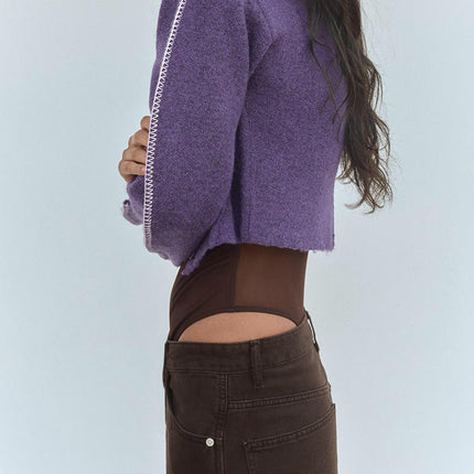 Women's Long Sleeve Knit Cardigan Mock Neck Button Down Sweaters