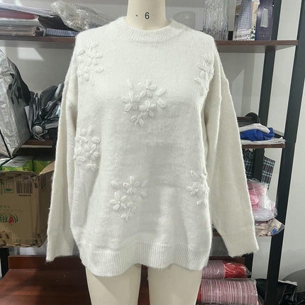 Women's Floral Sweater Long Sleeve Crewneck Pullover Knit Casual Sweaters