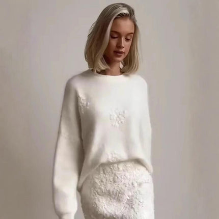 Women's Floral Sweater Long Sleeve Crewneck Pullover Knit Casual Sweaters