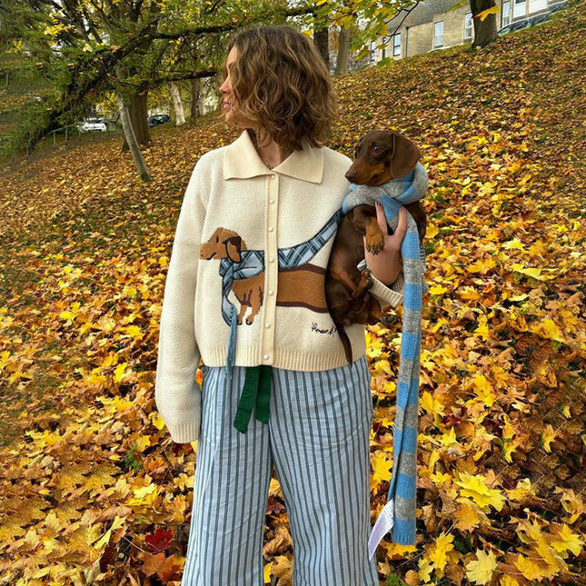 Womens Cardigan Casual Long Sleeve Button Up Knit Collared Print Fall Sweaters