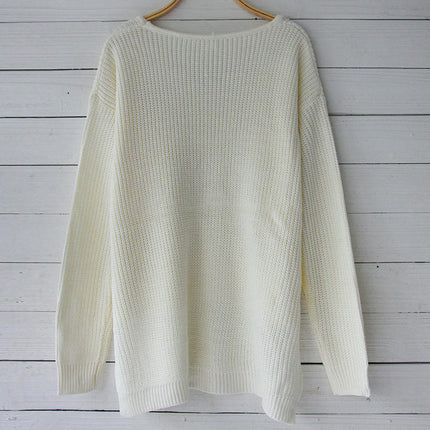 Womens V-Neck Long Sleeves Sweater Knitted High Low Pullover Tops