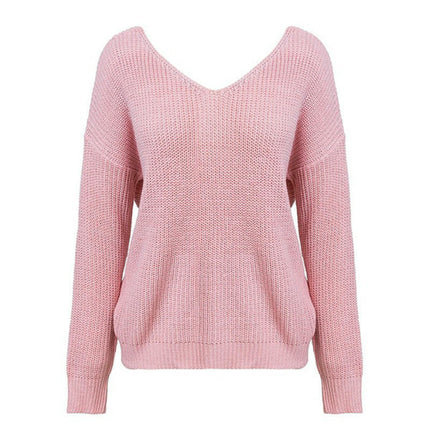 Women's Pullover Sweaters Sexy V Neck Long Sleeve Twsit Knot Cropped Knit Tops