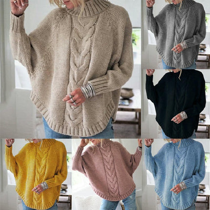 Sweaters for Women Crewneck Batwing Long Sleeve Cable Knit Pullover Tops