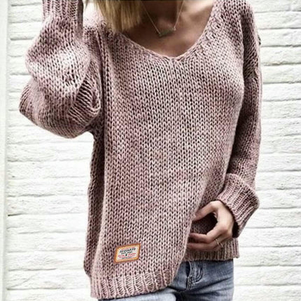 Long Sleeve Sweaters for Women V Neck Casual Knit Fall Loose Pullover Tops