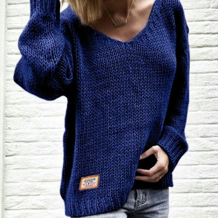 Long Sleeve Sweaters for Women V Neck Casual Knit Fall Loose Pullover Tops