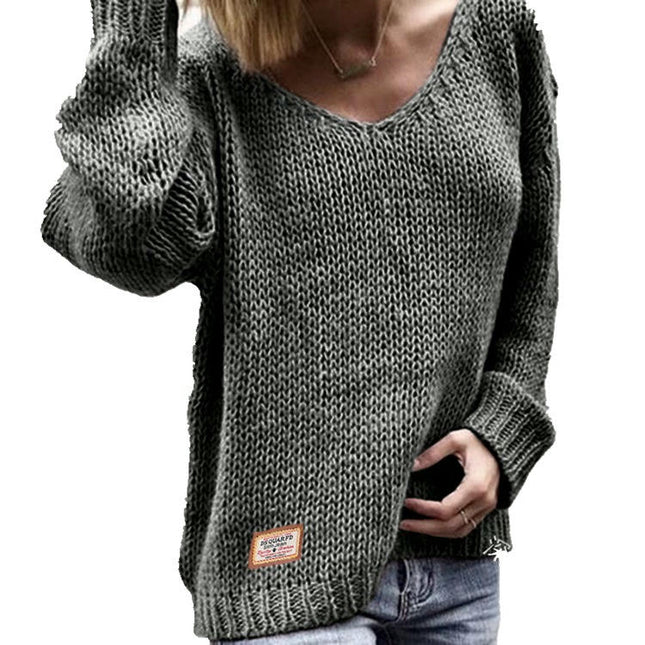 Long Sleeve Sweaters for Women V Neck Casual Knit Fall Loose Pullover Tops