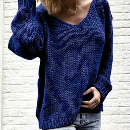 Long Sleeve Sweaters for Women V Neck Casual Knit Fall Loose Pullover Tops