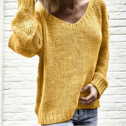 Long Sleeve Sweaters for Women V Neck Casual Knit Fall Loose Pullover Tops