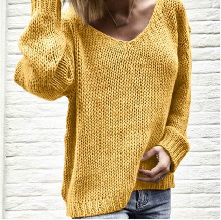 Long Sleeve Sweaters for Women V Neck Casual Knit Fall Loose Pullover Tops