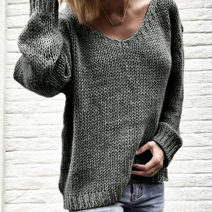 Long Sleeve Sweaters for Women V Neck Casual Knit Fall Loose Pullover Tops