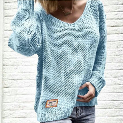 Long Sleeve Sweaters for Women V Neck Casual Knit Fall Loose Pullover Tops