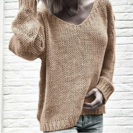 Long Sleeve Sweaters for Women V Neck Casual Knit Fall Loose Pullover Tops