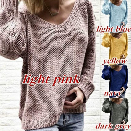 Long Sleeve Sweaters for Women V Neck Casual Knit Fall Loose Pullover Tops