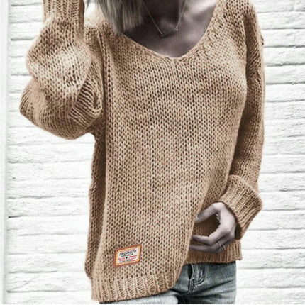 Long Sleeve Sweaters for Women V Neck Casual Knit Fall Loose Pullover Tops