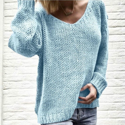 Long Sleeve Sweaters for Women V Neck Casual Knit Fall Loose Pullover Tops