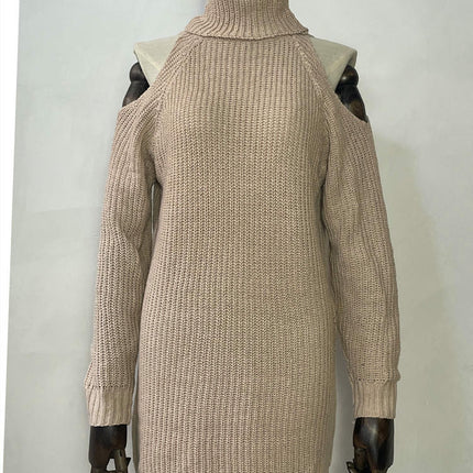Women Turtleneck Cold Shoulder Long Sleeve Knit Pullover Fall Sweater Dresses