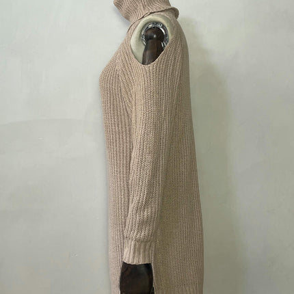 Women Turtleneck Cold Shoulder Long Sleeve Knit Pullover Fall Sweater Dresses