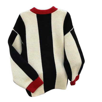 Women Sweater Long Sleeve Color Block Knit Pullover Crew Neck Loose Tops
