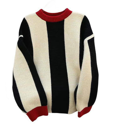 Women Sweater Long Sleeve Color Block Knit Pullover Crew Neck Loose Tops