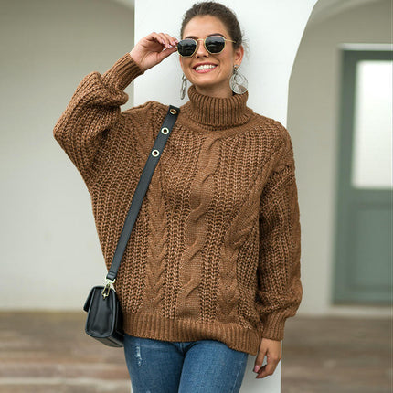 Women's Turtleneck Cable Knit Long Sleeve Chunky Pullover Sweater