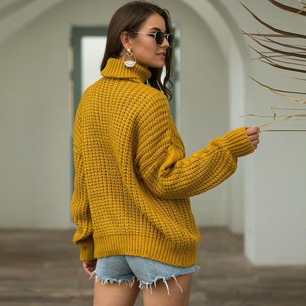 Women's Turtleneck Cable Knit Long Sleeve Chunky Pullover Sweater